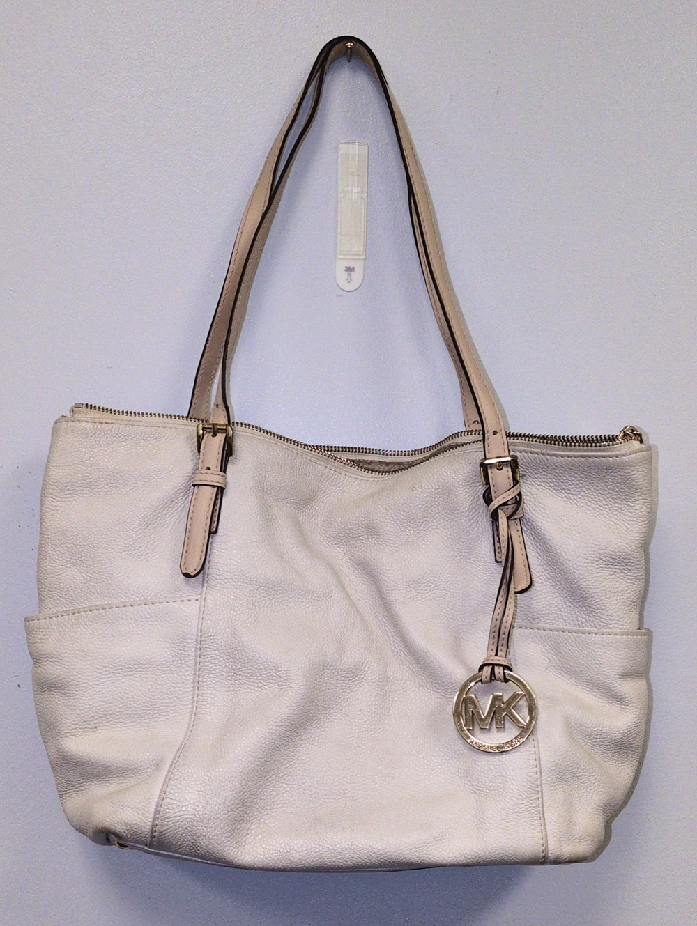 Michael Kors Off-White Leather Tote with Gold MK Charm